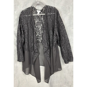 Catherines Cardigan Kimono Womens 3X 26/28W Black Lace Chiffon Open Front